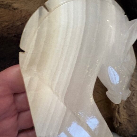 Vintage MCM Carved Alabaster Marble Onyx Stone Horse Knight Chess Bookend Accent - Picture 5 of 6